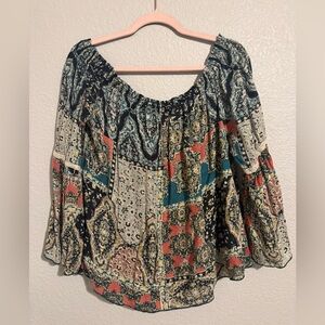 O'Neill Bohemian Patchwork Off-Shoulder Blouse. Size Large.
